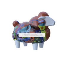 Outdoor decoration modern art home animal colored painting sculpture display fiberglass life size sheep statue for garden